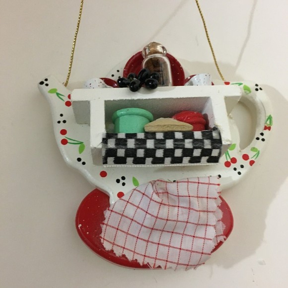 Rare One of A Kind Handmade TEAPOT CHRISTMAS ORNAMENT Wood 4" Collectible - Picture 2 of 9